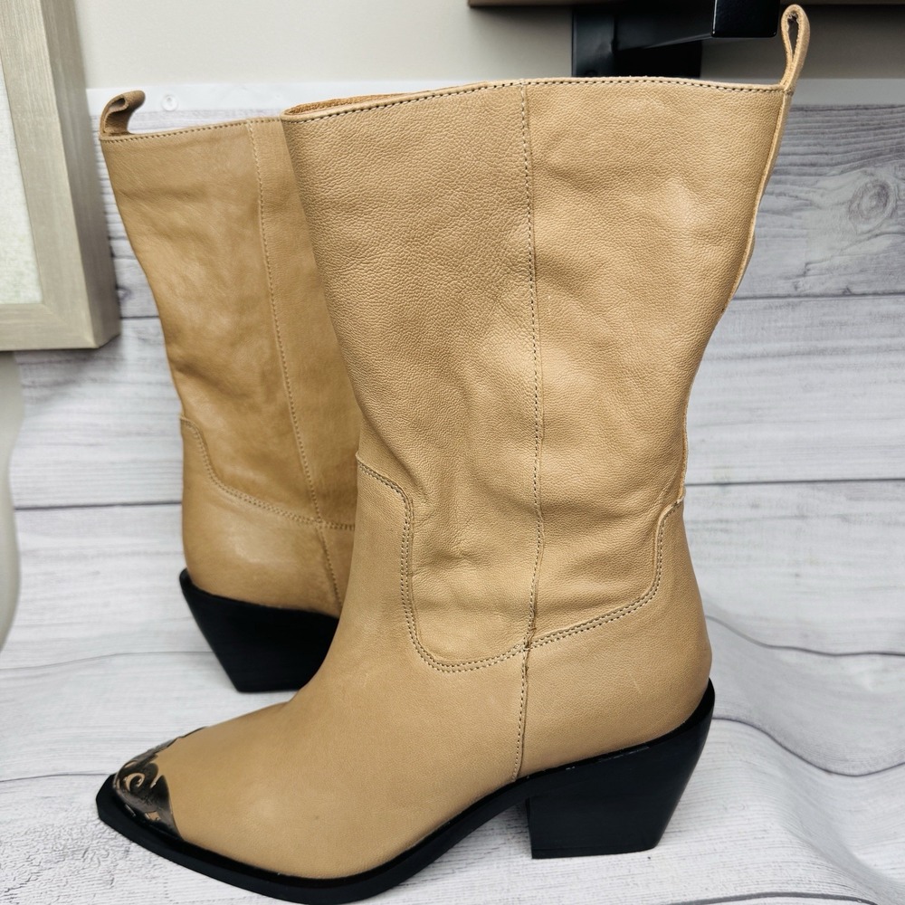 Free People Women's 8.5 Faster Horses Filigree Boots Mocha Tan Leather‎ Western